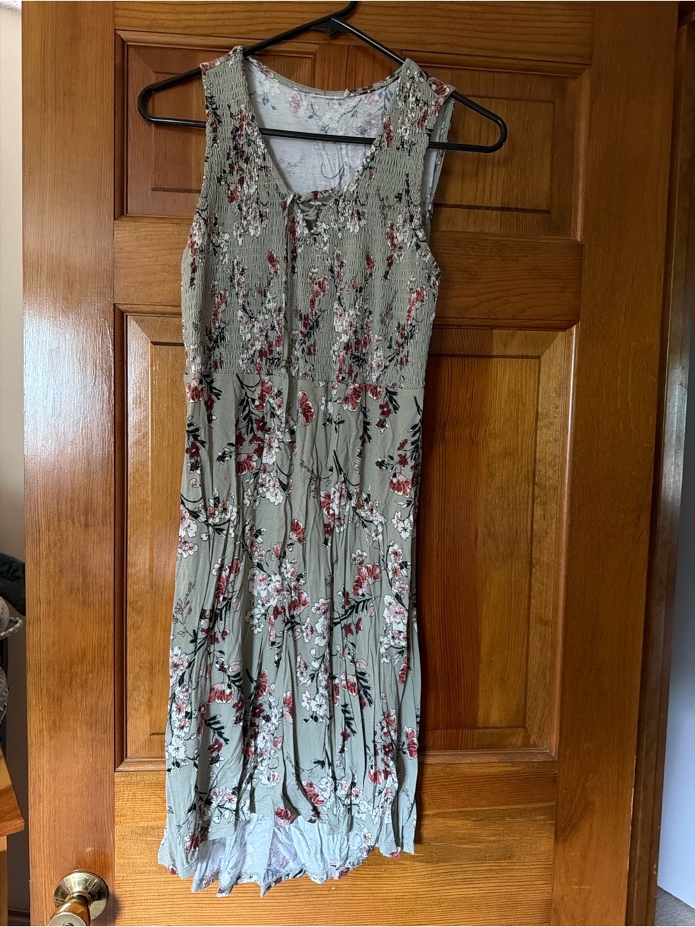 Wallflower Olive Green Floral Sleeveless Tie-Neck Dress